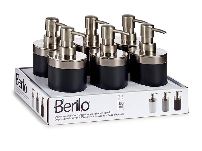 Berilo Dosificateur Noir Argenté 350ml Plastique 9x17x8cm (Set de 12)