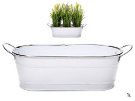 Ibergarden Jardinera 2 anses Blanc bord argenté métal (zinc) 32,5 x 10,5 x 11 cm (Set de 24)