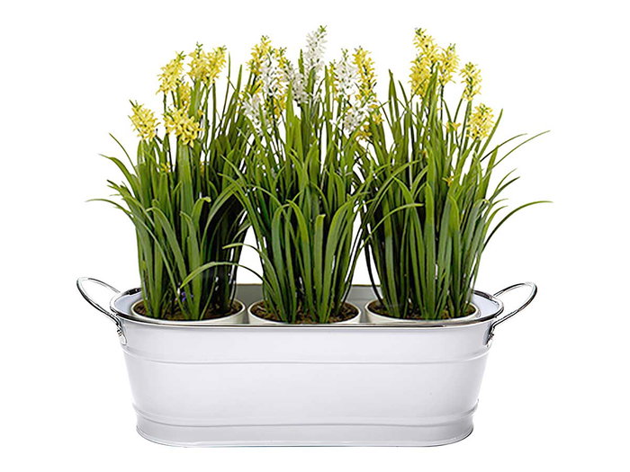 Ibergarden Jardinera 2 anses Blanc bord argenté métal (zinc) 32,5 x 10,5 x 11 cm (Set de 24)