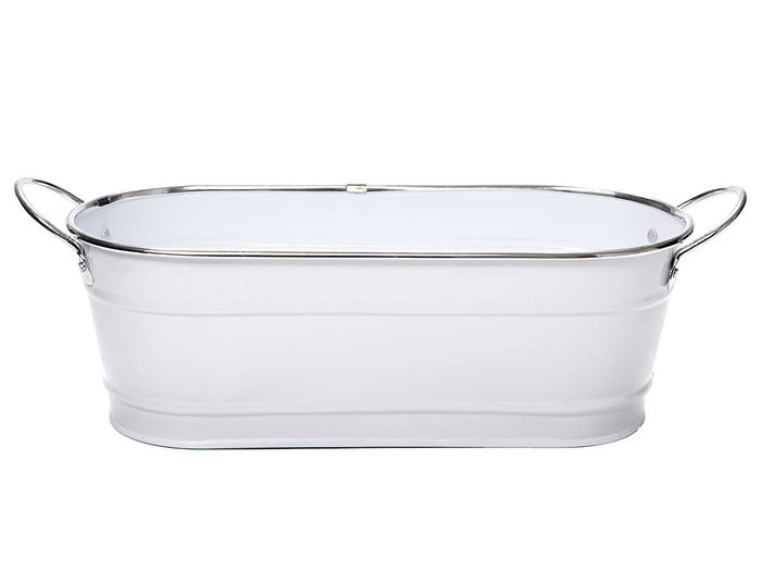 Ibergarden Jardinera 2 anses Blanc bord argenté métal (zinc) 32,5 x 10,5 x 11 cm (Set de 24)