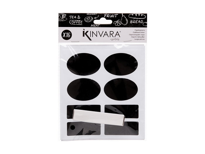 Kinvara Set de 16 Autocollants Ardoise et Craie, 14 x 22,5 x 2 cm, Noir (Set de 72)