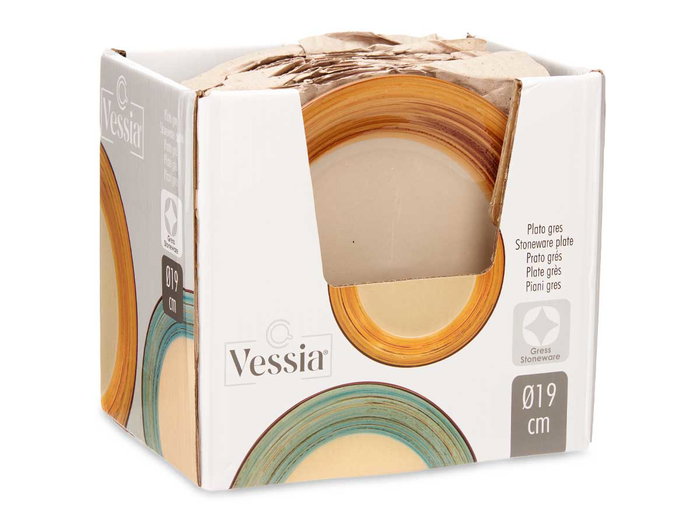 VESSIA Plat à dessert en grès CENEFA 3D Beige-Marron 19cm