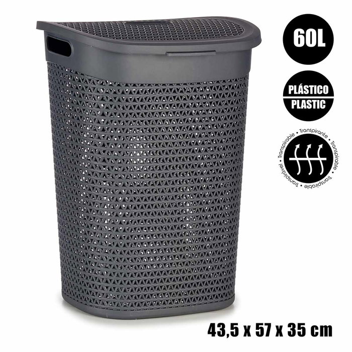 KIPIT Panier à linge avec couvercle 60L Anthracite