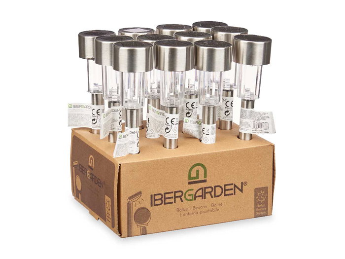 Ibergarden Balise Solaire Plastique Acier Inoxydable 4.5x22x4.5 cm Transparente Argent (Set de 36)