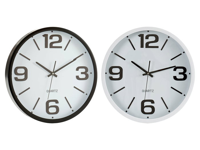 Giftdecor Horloge Rond 40 cm Lisse Blanc Noir Plastique Verre Piles Non Incluses (Set de 6)