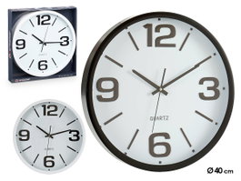 Giftdecor Horloge Rond 40 cm Lisse Blanc Noir Plastique Verre Piles Non Incluses (Set de 6)
