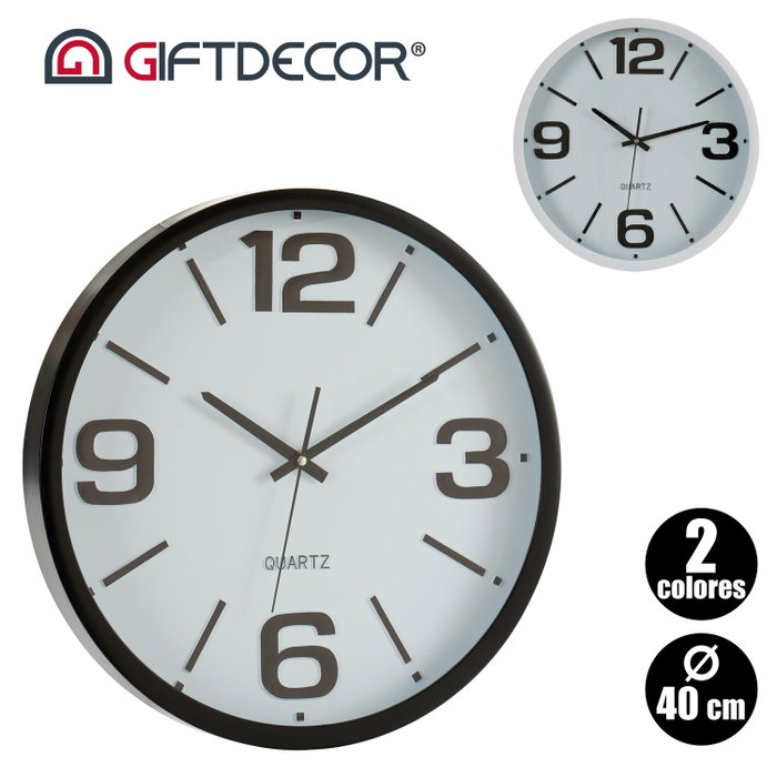 Giftdecor Horloge Rond 40 cm Lisse Blanc Noir Plastique Verre Piles Non Incluses (Set de 6)