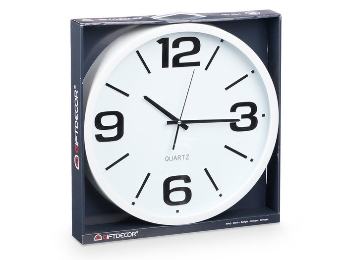 Giftdecor Horloge Rond 40 cm Lisse Blanc Noir Plastique Verre Piles Non Incluses (Set de 6)