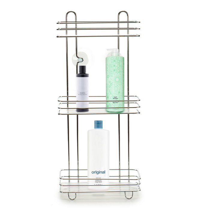 BERILO Étagère droite haute triple pour salle de bain Transparente-Plata