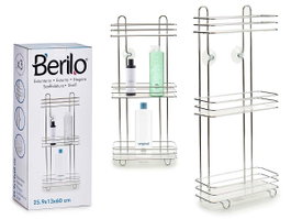 Berilo Étagère Haute Triple Rectangulaire pour Salle de Bain 26x59.5x13.5 cm Métal Chromé et Plastique Transparent et Argenté (Set de 6)