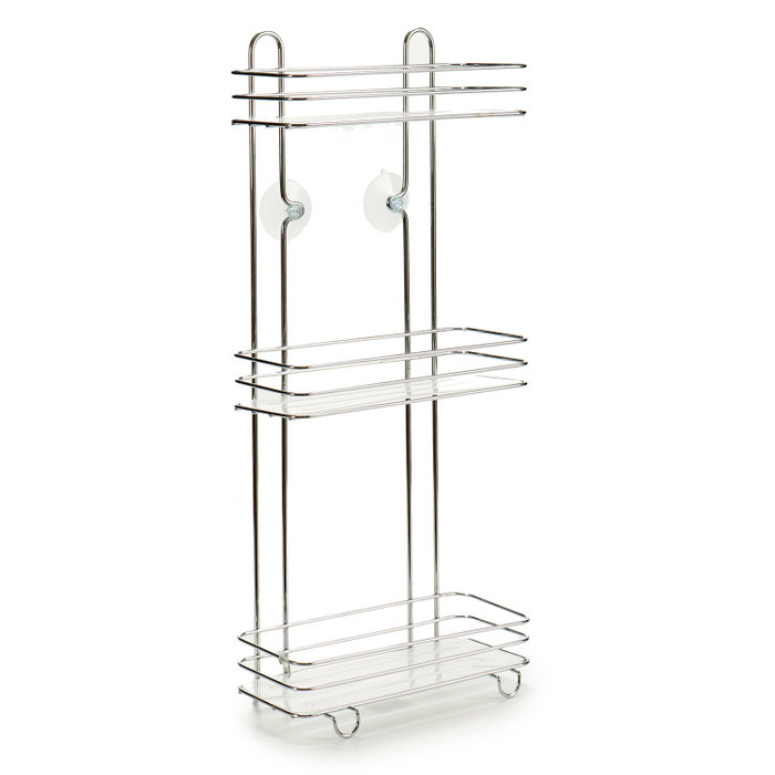 Berilo Étagère Haute Triple Rectangulaire pour Salle de Bain 26x59.5x13.5 cm Métal Chromé et Plastique Transparent et Argenté (Set de 6)