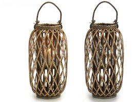 GIFTDECOR Porte-bougie en osier et verre Naturel