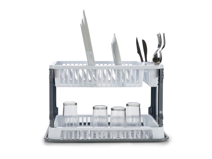 KINVARA Escurreplato Plastico 2 Pisos Rattan Blanco-Gris