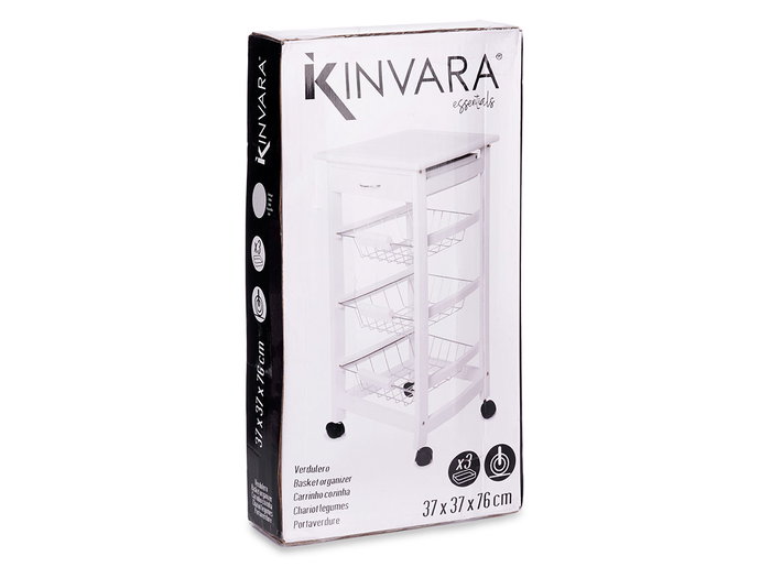 Kinvara Verduler bois métal 3 étages blanc 37x76x37 cm
