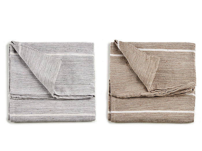 Giftdecor Plaid rayé multicolore 130x160 cm gris et marron en coton et polyester (Set de 12)