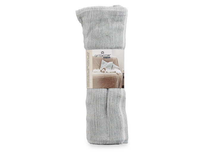 Giftdecor Plaid rayé multicolore 130x160 cm gris et marron en coton et polyester (Set de 12)