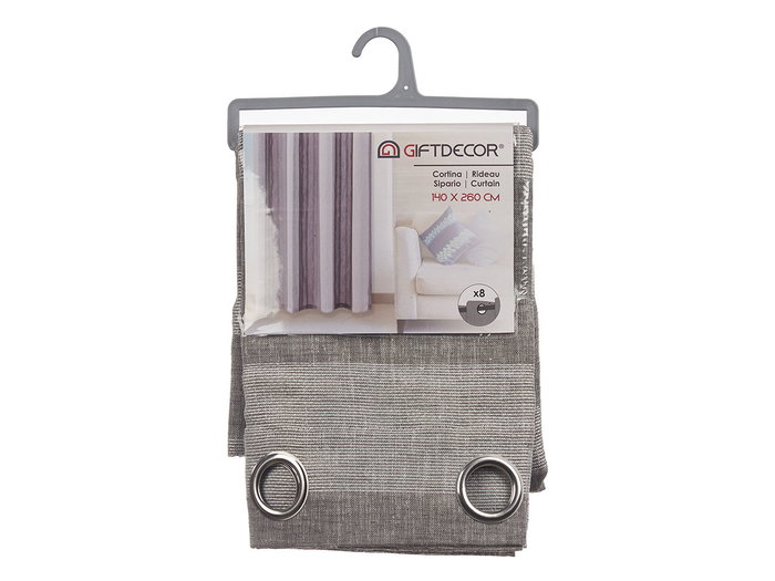 Gifdecor Rideau 140x260 cm à 8 œillets Gris et Blanc 100% Polyester (Set de 6)