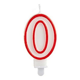 ARTE REGAL Bougie d'anniversaire chiffre 0 blanche bordure rouge