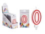 Arte Regal Bougie Anniversaire Numéro 0 Blanche Bord Rouge 4.2x8.2x1 cm (Set de 72)