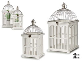 GIFTDECOR Set de 2 cages décoratives blanches en bois et métal