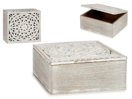 Giftdecor Boîte ajourée rectangulaire en bois blanc 19,5 x 16,5 x 8 cm (Set de 12)
