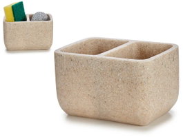 Kinvara Estropajero Double Pierre 12x11x9cm Résine Crème avec Deux Éponges (Set de 18)