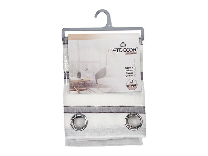 Giftdecor Rideau Voilage Rayures Gris 140x260 cm (Set de 6)