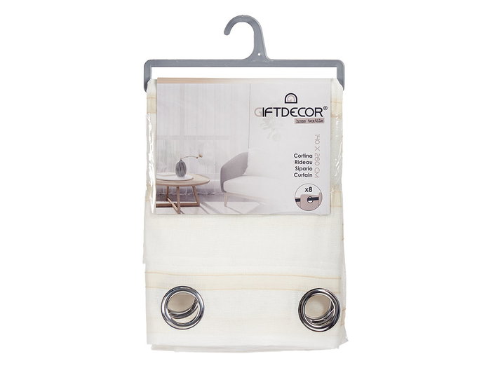 Giftdecor Rideau Voilage Rayures Beige 140x260 cm Polyester (Set de 6)