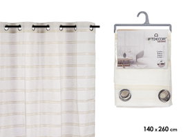 Giftdecor Rideau Voilage Rayures Beige 140x260 cm Polyester (Set de 6)