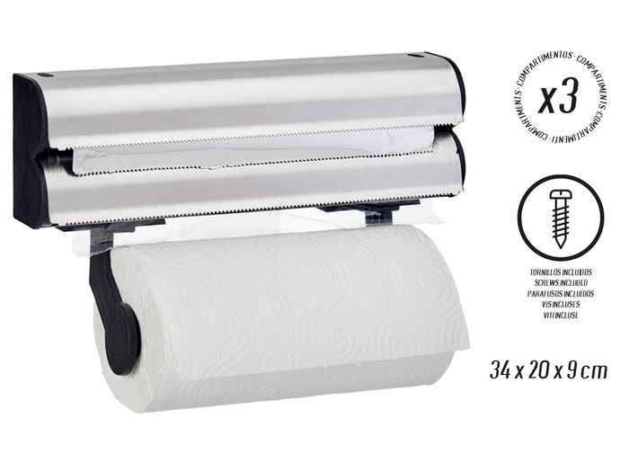 Kinvara Porte-rouleaux double 34 cm en métal argenté 34 x 20 x 9 cm (Set de 4)