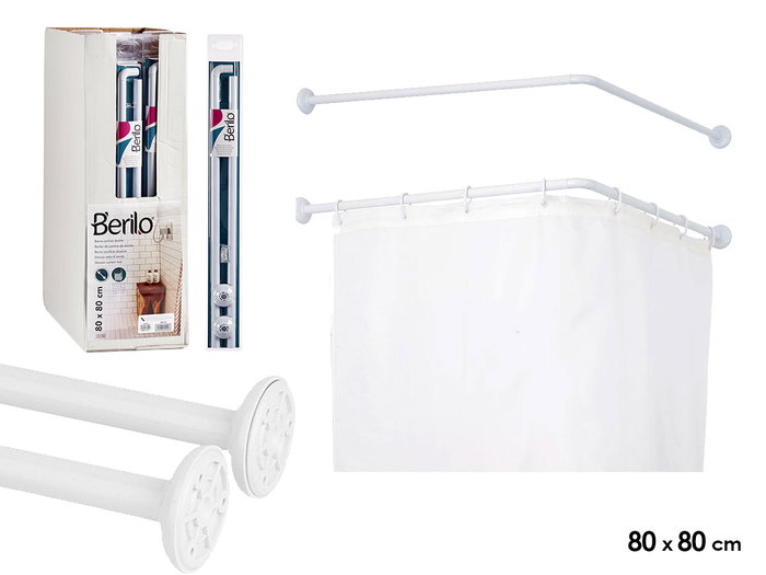 BERILO Barre de douche d'angle 80 cm Blanc BERILO Barre de douche d'angle 80 cm Blanc