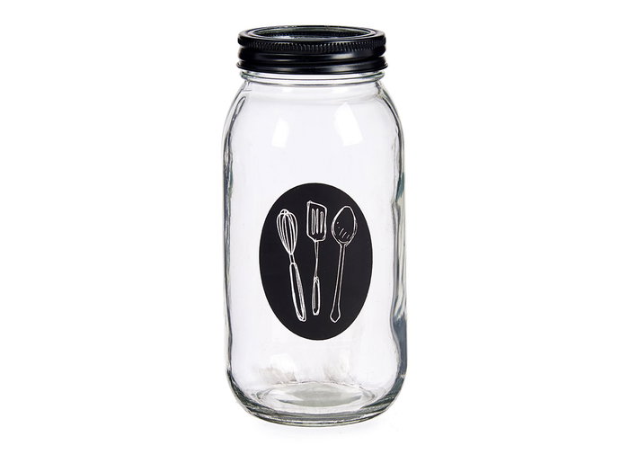 Vivalto Cubertero en Verre avec Couvercle Métal Pala 9x17x9 cm Transparent 840 ml (Set de 12)