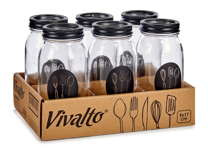 Vivalto Cubertero en Verre avec Couvercle Métal Pala 9x17x9 cm Transparent 840 ml (Set de 12)