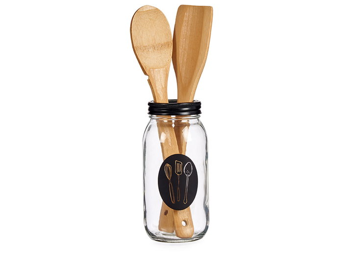 Vivalto Cubertero en Verre avec Couvercle Métal Pala 9x17x9 cm Transparent 840 ml (Set de 12)