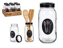 Vivalto Cubertero en Verre avec Couvercle Métal Pala 9x17x9 cm Transparent 840 ml (Set de 12)