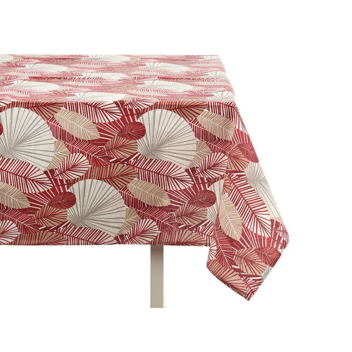 KINVARA Nappe en loneta antimanchas motif feuilles granate-beige 140x180cm