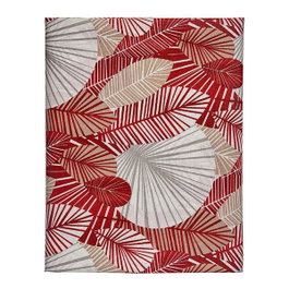 KINVARA Nappe en loneta antimanchas motif feuilles granate-beige 140x180cm