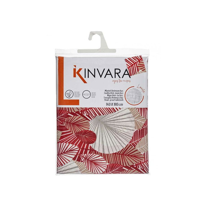 KINVARA Nappe en loneta antimanchas motif feuilles granate-beige 140x180cm