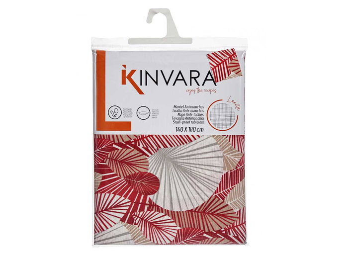 Kinvara Nappe en Loneta Antitache 140x180 cm Motif Feuilles Grenat (Set de 10)