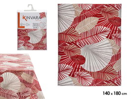 Kinvara Nappe en Loneta Antitache 140x180 cm Motif Feuilles Grenat (Set de 10)