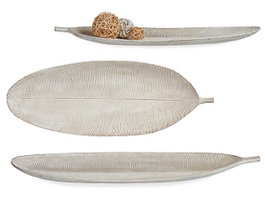 GIFTDECOR Bandeja de décoration en bois motif feuille blanc