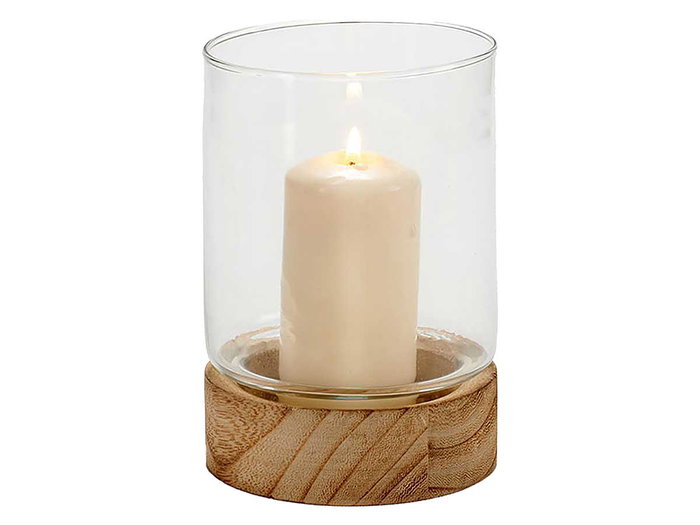 GIFTDECOR Porte-bougie en Cristal et Base en Bois Rouge Taille Moyenne