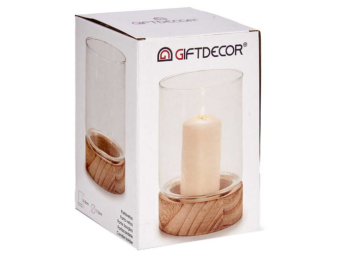 GIFTDECOR Porte-bougie en Cristal et Base en Bois Rouge Taille Moyenne