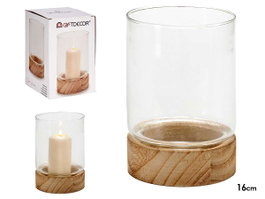 GIFTDECOR Porte-bougie en Cristal et Base en Bois Rouge Taille Moyenne