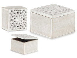Giftdecor Boîte Ajourée en Bois Carrée Blanc 11x8x11 cm (Set de 12)