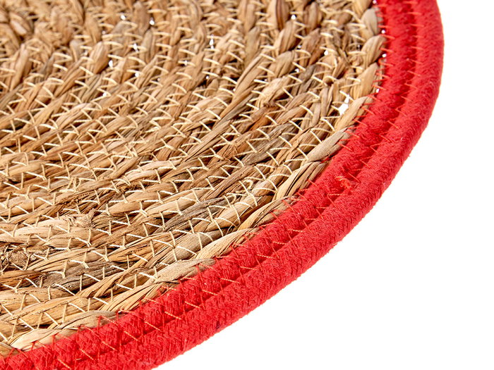 Giftdecor Tapis Naturel Borde Rouge 35 cm Fibre Naturelle (Set de 48)