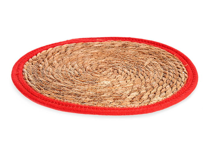 Giftdecor Tapis Naturel Borde Rouge 35 cm Fibre Naturelle (Set de 48)