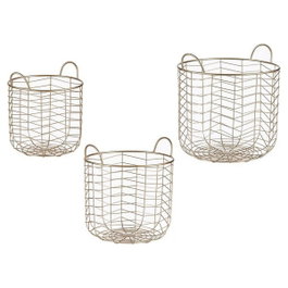 GIFTDECOR Set de 3 paniers métalliques ronds champagne avec anses