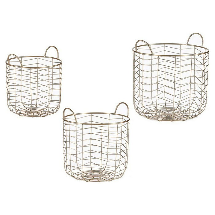 GIFTDECOR Set de 3 paniers métalliques ronds champagne avec anses GIFTDECOR Set de 3 paniers métalliques ronds champagne avec anses