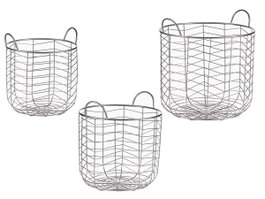 GIFTDECOR Set de 3 paniers métalliques ronds argentés avec anses